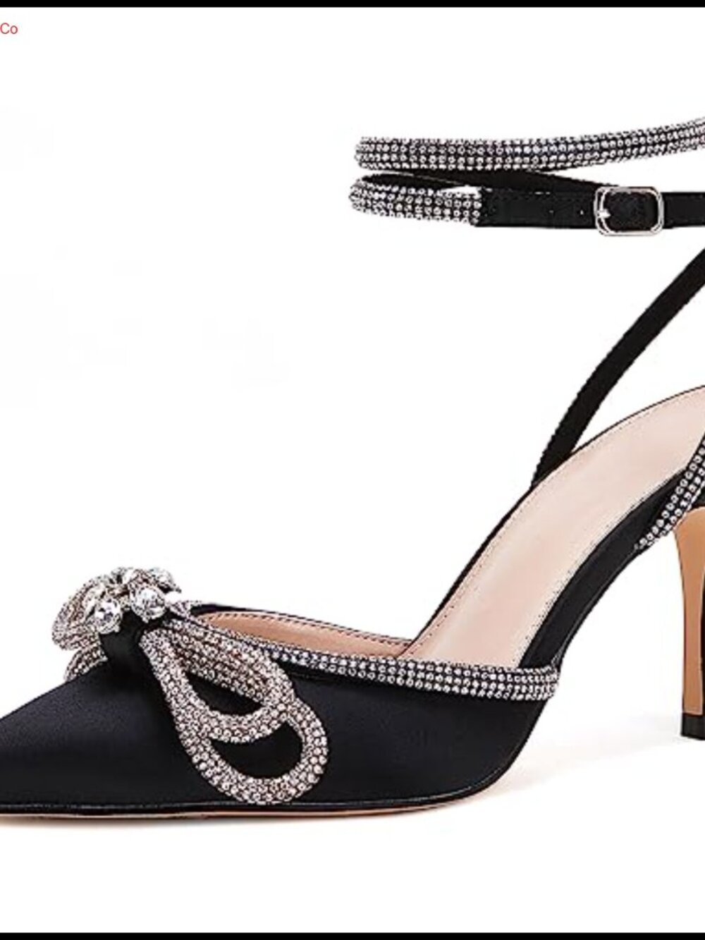 VETASTE Double Bow Ankle Strap Pointed Toe Satin Heeled Sandals for Wedding